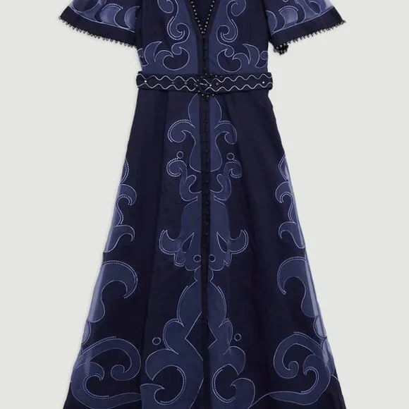 Karen Millen  Baroque Applique Linen Organdie Woven Maxi Dress - Picture 3 of 5
